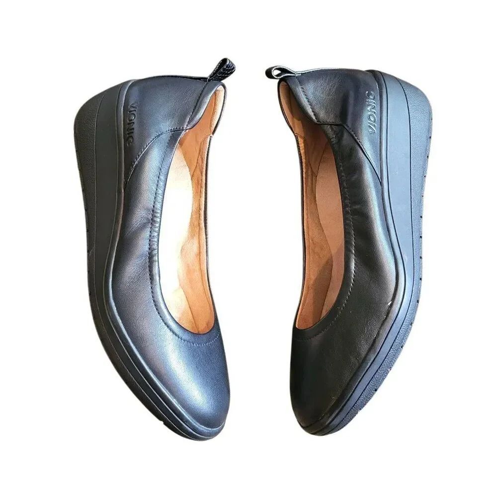 Vionic Wedge Shoes Women's 9 Black Jacey Leather Slip On Comfort Orthotic